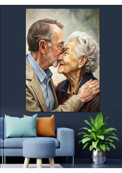 Yaşlı Çift Sevgi Aşk Dekoratif Kanvas - Mdf Ahşap Tablo modelleri