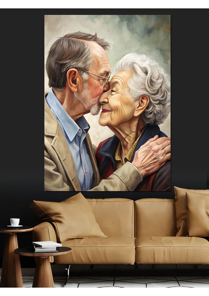Yaşlı Çift Sevgi Aşk Dekoratif Kanvas - Mdf Ahşap Tablo fırsatları