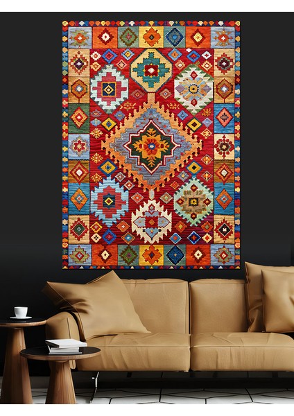 Kilim Desenli Dekoratif Kanvas - Mdf Ahşap Tablo