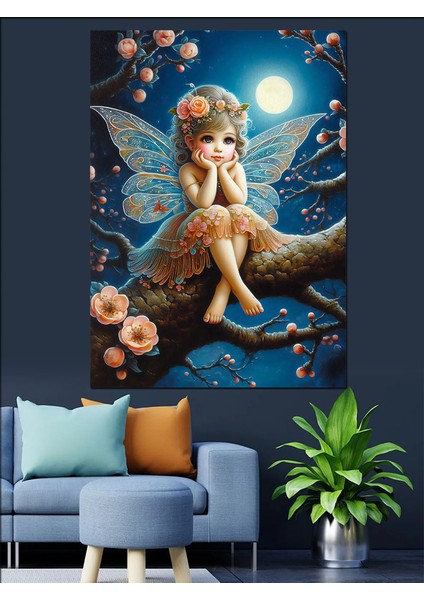 Ağaç Dalındaki Peri Kız Dekoratif Kanvas - Mdf Ahşap Tablo
