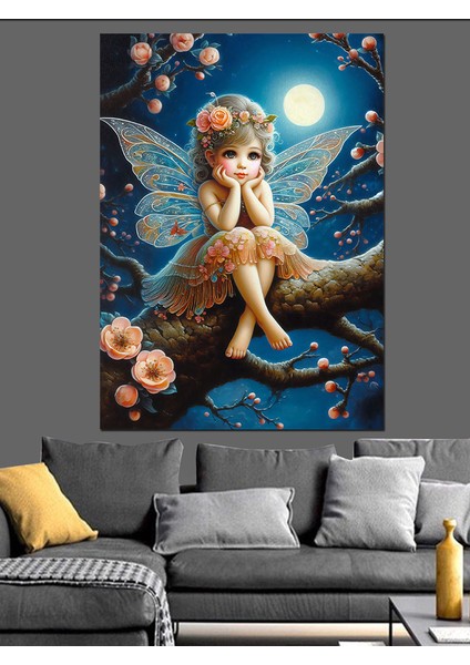 Ağaç Dalındaki Peri Kız Dekoratif Kanvas - Mdf Ahşap Tablo fırsatları