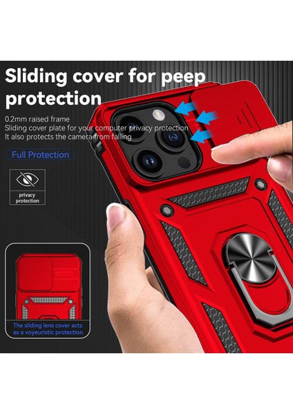 Iphone 13 Pro Max Sürgülü Kamera Koruyucu Metal Halka Ayaklı Stand Çizilmez Kılıf Case