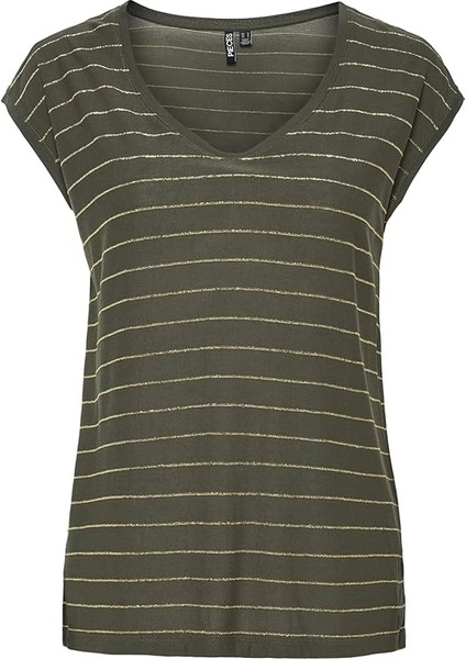 Pieces 17078572 Genis Yaka Kolsuz Kadin Body - Haki