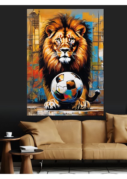 Aslan ve Futbol Topu Dekoratif Kanvas - Mdf Ahşap Tablo fiyatları