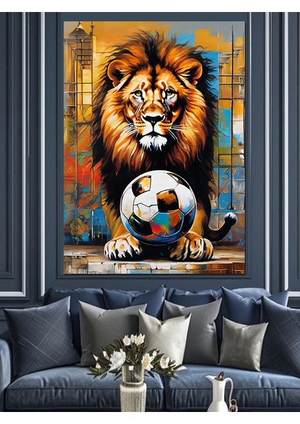 Aslan ve Futbol Topu Dekoratif Kanvas - Mdf Ahşap Tablo modelleri