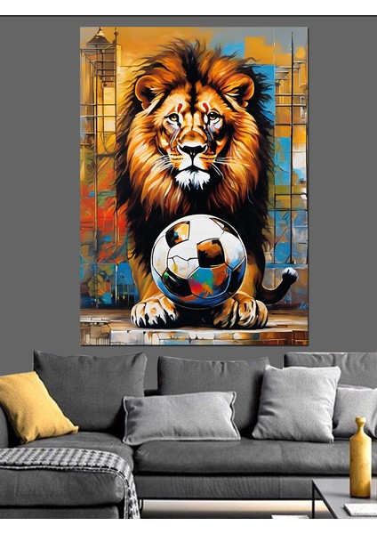 Aslan ve Futbol Topu Dekoratif Kanvas - Mdf Ahşap Tablo fırsatları