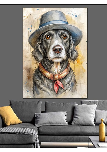 Şapkalı Köpek Dekoratif Kanvas - Mdf Ahşap Tablo