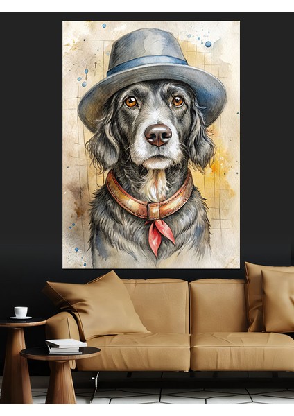 Şapkalı Köpek Dekoratif Kanvas - Mdf Ahşap Tablo fırsatları