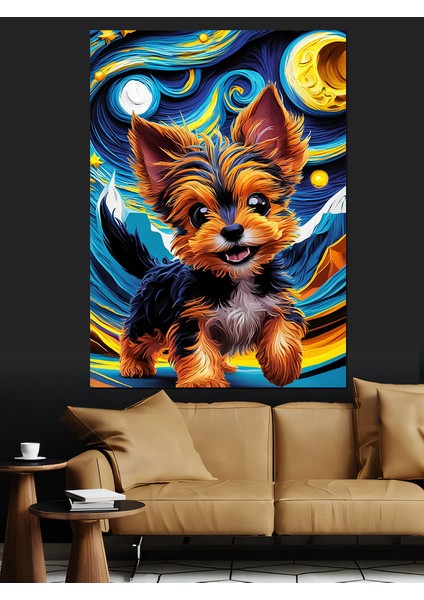 Yavru Köpek ve Van Gogh Dekoratif Kanvas - Mdf Ahşap Tablo