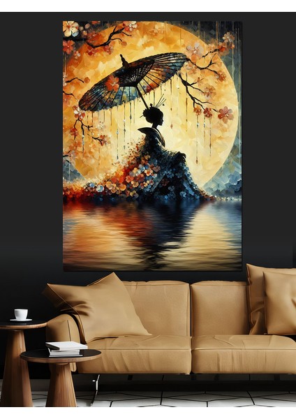 Şemsiyeli Kadın ve Ay Dekoratif Kanvas - Mdf Ahşap Tablo fiyatları