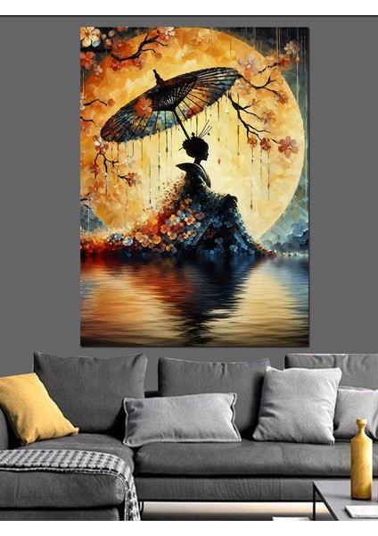 Şemsiyeli Kadın ve Ay Dekoratif Kanvas - Mdf Ahşap Tablo fırsatları