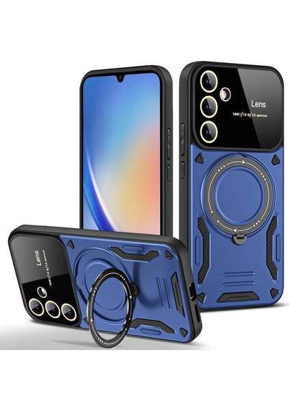 Samsung Galaxy A14 Uyumlu Magsafe Standlı Kamera Lens Koruma, Darbeye Dayanıklı Manyetik Kılıf