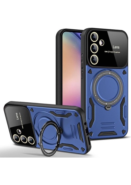 Samsung Galaxy A14 Uyumlu Magsafe Standlı Kamera Lens Koruma, Darbeye Dayanıklı Manyetik Kılıf