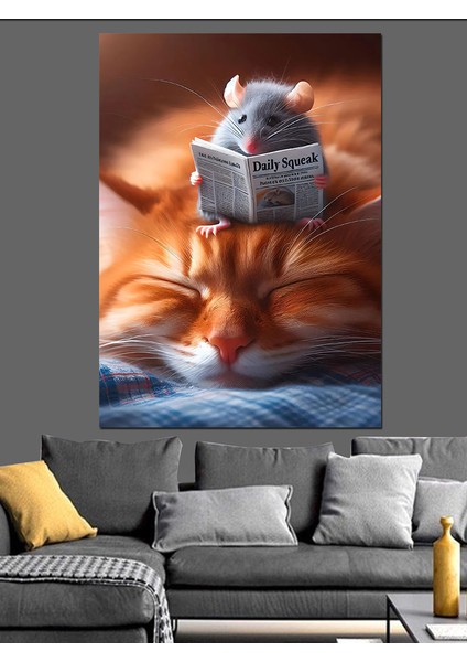 Kedi ve Fare Dekoratif Kanvas - Mdf Ahşap Tablo