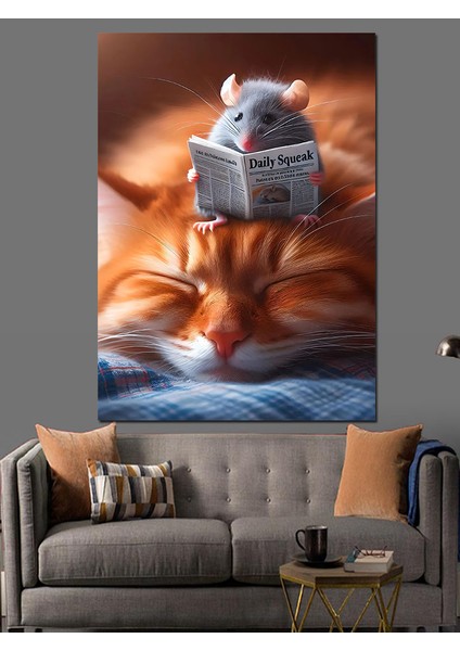 Kedi ve Fare Dekoratif Kanvas - Mdf Ahşap Tablo