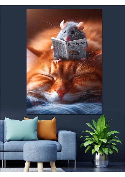 Kedi ve Fare Dekoratif Kanvas - Mdf Ahşap Tablo