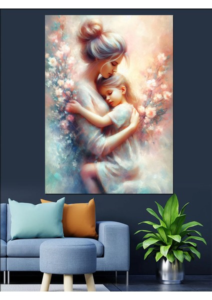 Anne ve Kız Temalı Dekoratif Kanvas - Mdf Ahşap Tablo