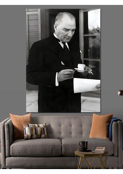 Mustafa Kemal Atatürk Kahve Içerken Dekoratif Kanvas - Mdf Ahşap Tablo fiyatları