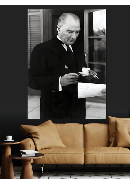 Mustafa Kemal Atatürk Kahve Içerken Dekoratif Kanvas - Mdf Ahşap Tablo fırsatları