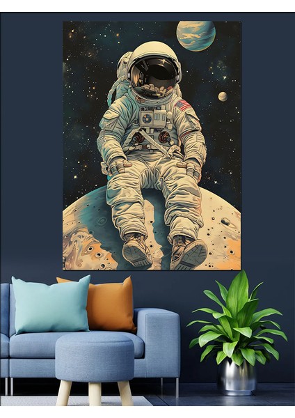 Yalnız Astronot Dekoratif Kanvas - Mdf Ahşap Tablo