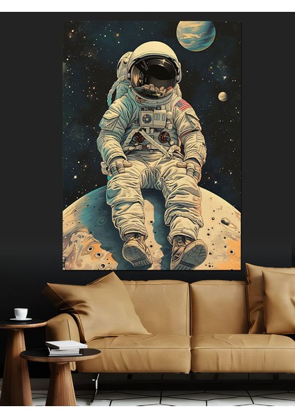 Yalnız Astronot Dekoratif Kanvas - Mdf Ahşap Tablo