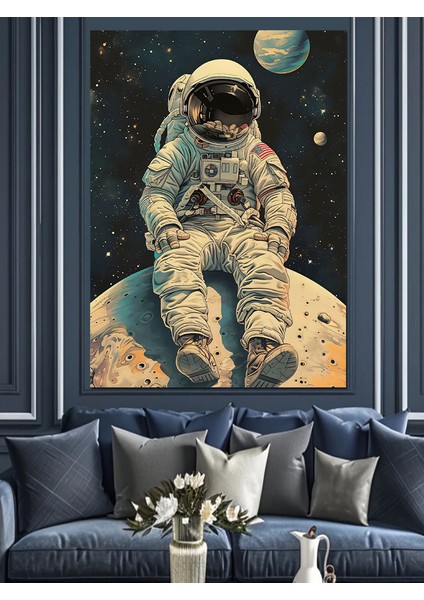 Yalnız Astronot Dekoratif Kanvas - Mdf Ahşap Tablo