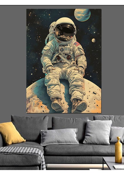 Yalnız Astronot Dekoratif Kanvas - Mdf Ahşap Tablo