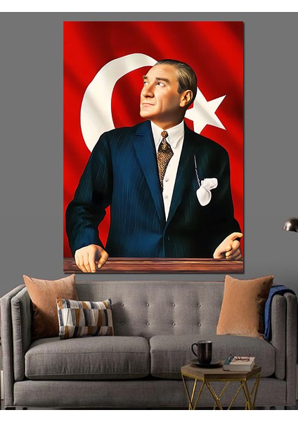 Atatürk ve Türk Bayrağı Dekoratif Kanvas - Mdf Ahşap Tablo fırsatları