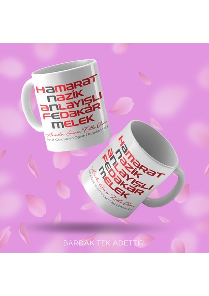 Akrostiş Annem Yazılı Anneler Gününe ve Doğumgününe Özel Porselen Kupa Bardak