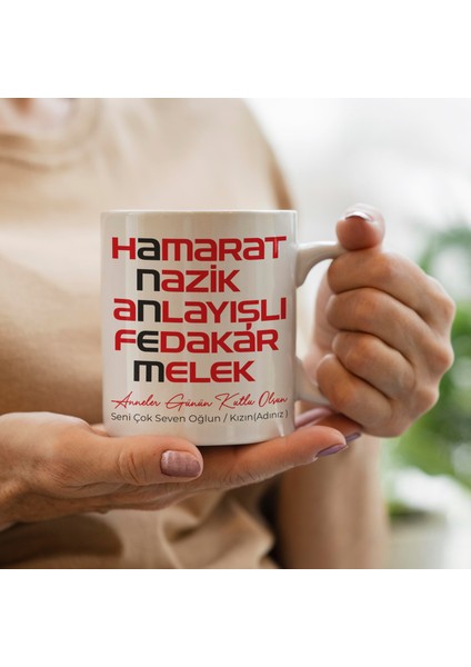 Akrostiş Annem Yazılı Anneler Gününe ve Doğumgününe Özel Porselen Kupa Bardak modelleri