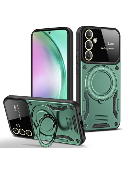 Samsung Galaxy A14 Uyumlu Magsafe Standlı Kamera Lens Koruma, Darbeye Dayanıklı Manyetik Kılıf