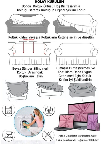 Bordo Renk Bürümcük Kumaş Likralı Yikanabilir 2 Kişilik Koltuk Örtüsü 2'li Kanepe Kılıfı 1 Adet indirimleri