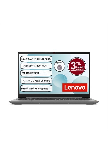 Ideapad 3 17IAU7 Intel Core- I7-1255U 16 GB 512 GB SSD Freedos 17.3" Taşınabilir Bilgisayar