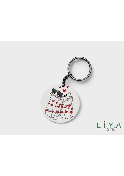 Çift Kedi Aşk Temalı Anahtarlık