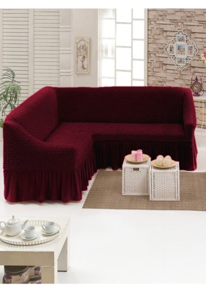 Bürümcük L Köşe Koltuk Kılıfı / Örtüsü Bordo Renk