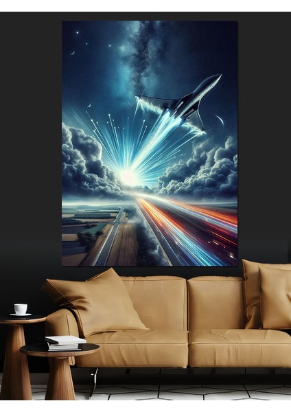 Jet ve Bulutlar Dekoratif Kanvas - Mdf Ahşap Tablo