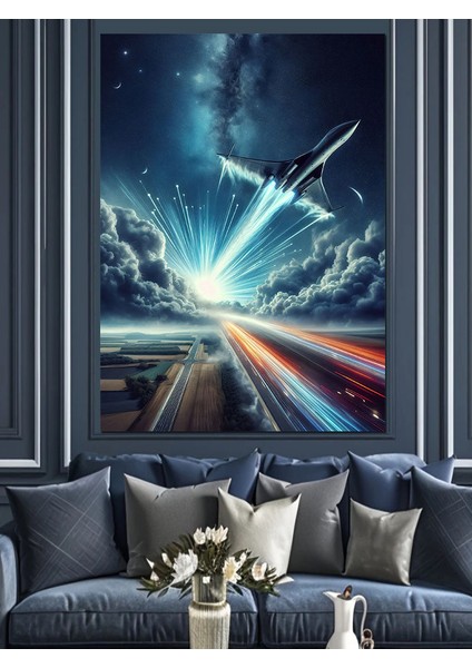 Jet ve Bulutlar Dekoratif Kanvas - Mdf Ahşap Tablo fiyatları