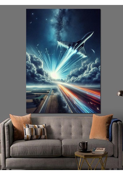 Jet ve Bulutlar Dekoratif Kanvas - Mdf Ahşap Tablo fırsatları