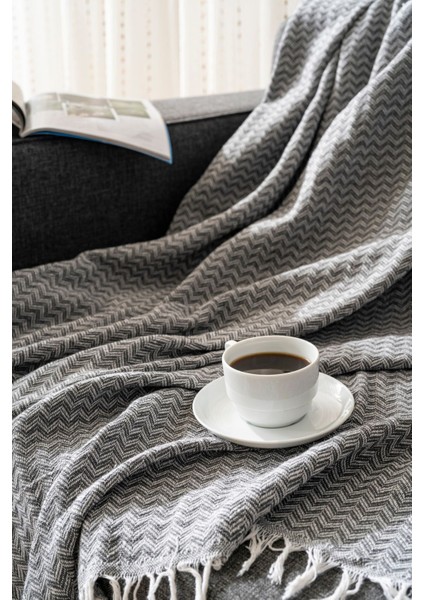 Crystallinen Pamuklu Lüks Koltuk Örtüsü Koyu Gri Renk Çavuş Desen 175X225 | Çok Amaçlı Örtü fiyatları