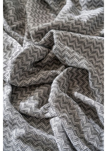 Crystallinen Pamuklu Lüks Koltuk Örtüsü Koyu Gri Renk Çavuş Desen 175X225 | Çok Amaçlı Örtü modelleri