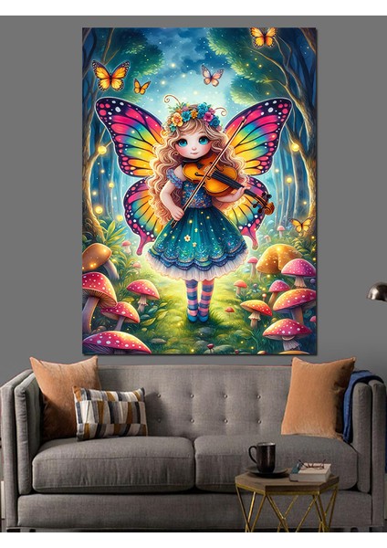 Keman Çalan Kelebek Kız Dekoratif Kanvas - Mdf Ahşap Tablo