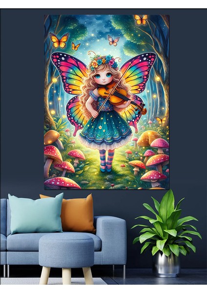 Keman Çalan Kelebek Kız Dekoratif Kanvas - Mdf Ahşap Tablo fiyatları