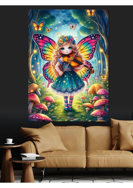 Keman Çalan Kelebek Kız Dekoratif Kanvas - Mdf Ahşap Tablo modelleri