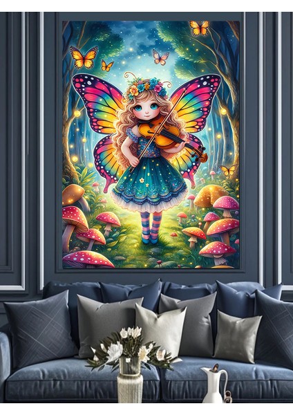 Keman Çalan Kelebek Kız Dekoratif Kanvas - Mdf Ahşap Tablo fırsatları