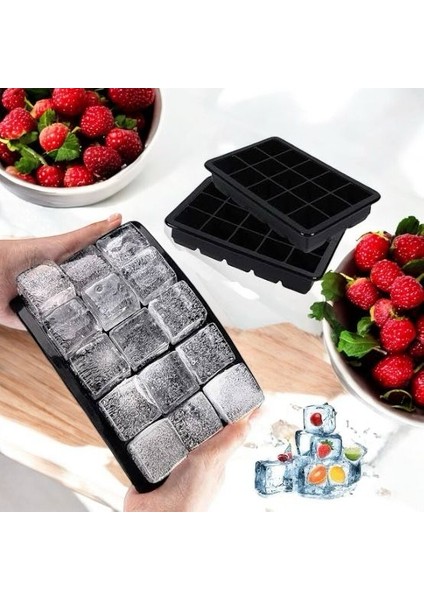 HOLLYHOME 2 Adet Silikon Küp Buz Kalıbı Gri/Kırmızı Buzluk 19X22CM (15 Bölmeli 3X3X3CM) fiyatları
