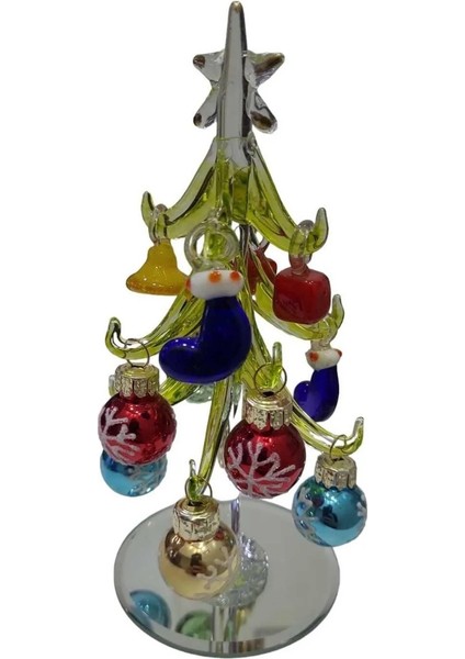 Yılbaşı Cam Yıldız Çam Ağaç Cam Poliserin Süslemeli 15X8X8CM Dıy Biblo Taban Aynalı 1 Adet