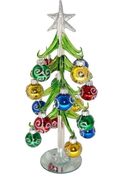 Yılbaşı Cam Yıldız Çam Ağaç Cam Poliserin Süslemeli 15X8X8CM Dıy Biblo Taban Aynalı 1 Adet