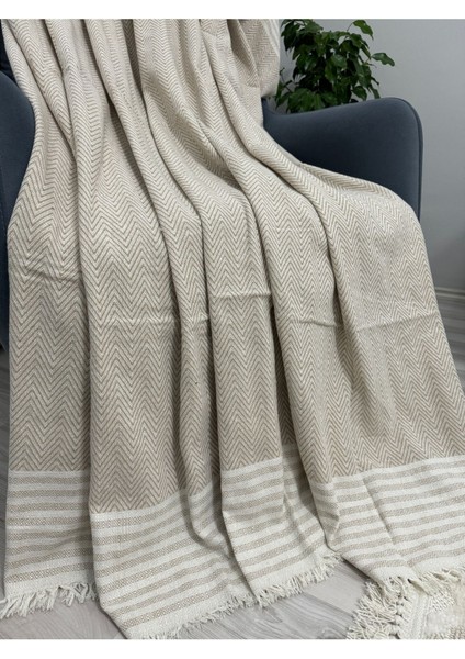 Eko Kollları Örten Buldan Bezi Pamuklu Koltuk Şalı Kanepe Çekyat Örtüsü 170X300 Vizon