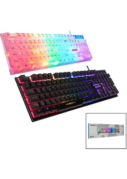 EVEREST KB-24 GÖKKUŞAĞI IŞIKLI USB KABLOLU OYUNCU KLAVYE 155CM KABLO (3791)