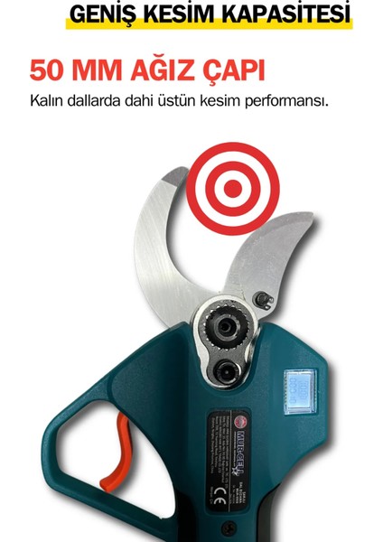 Profesyonel Dijital Şarjlı Dal Budama Makinesi Çift Akü, 10PILLI, Çanta ve Yedek Bıçak Hediyeli Set
